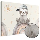  Slika - Happy Sloth - Sloth in Subdued Colors Wearing a Cap Sitting on a Rainbow Among Little Stars 60x40 Premium Print | shoptok.hr