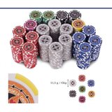  500-dijelni komplet za kasino poker s žetonima i igraćim kartama, kao i kockama i žetonima dilera te crnom stolnjaku. | shoptok.hr