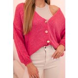 Kesi Włoski Women's sweater with a V-neck and buttons dark pink | Eponuda.ba