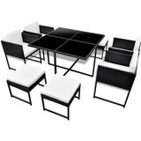 The Living Store Zunanja jedilna garnitura z blazinami 9-delna poli ratan črna - Zunanji Jedilni Komplet, (21421598) | Shoptok.si
