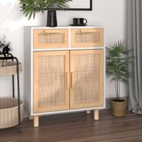 vidaXL Komoda bela 60x30x75 cm trdna borovina in naravni ratan Cene