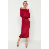 Trendyol Burgundy Fitted Knitted Corset Detailed Dress Cene