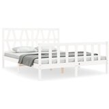 The Living Store Posteljni okvir z vzglavjem bel trden les - Posteljni Okvir, (21531360) | Shoptok.si