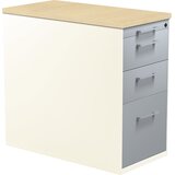 mauser Pomični predalnik s podnožjem, višina 720 mm, 2 predala za material, 1 predal za obešalne mape, čisto bele / aluminijasto srebrne barve / javor | Shoptok.si
