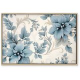  Slika - Turquoise Flowers in Retro Ambience Floristic Ornaments 120x80 U prirodnom drvenom okviru | shoptok.hr