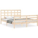 The Living Store Posteljni okvir z vzglavjem 160x200 cm trden les - Posteljni Okvir, (21529539) | Shoptok.si