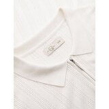 Ombre Men's openwork polo shirt with zipper at neckline - white | Shoptok.si