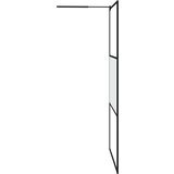 Pregrada za tuš s policom crna 115x195 cm staklo ESG i aluminij | shoptok.hr