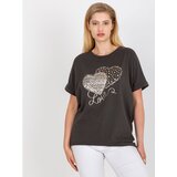 Fashion Hunters Khaki cotton plus size t-shirt with an application of rhinestones | shoptok.hr