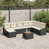 vidaXL 9-delni vrtni sofa-set z blazinami črna poli ratan akacija Cene