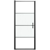  Vrata za tuš-kabinu 91x195 cm napola mutno kaljeno staklo crna | shoptok.hr