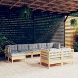  9-dijelna vrtna garnitura od borovine sa sivim jastucima | shoptok.hr