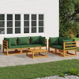 The Living Store Vrtna sedežna garnitura 6-delna z zelenimi blazinami trden les - Vrtna Sedežna Garnitura, (21478406) | Shoptok.si