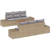  Sedemdelni vrtni kavč set z blazinami bež poli ratan akacija, (22092971) | Shoptok.si