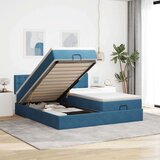 vidaXL Otomanski posteljni okvir z vzmetnicami moder 200x200cm žamet | Shoptok.si