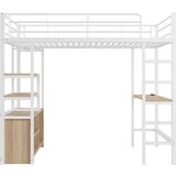 Lumor Postelja z mezzanine 90x200 cm iz kovine - S pisalno mizo + USB priključki + zaščitne ograje - Bela, (22155656) Cene