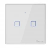 T2-TX smart-home dvostruki zidni prekidač, belo staklo sa led indikacijom, 86x86mm, rf 433MHz & wifi 2.4GHz kontrola, timer i smart scenarija, besplatna ewelink app, amazon alexa / google assistant & nest / ifttt