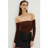 Cool & Sexy Women's Brown Back Zipper Crop Blouse B518