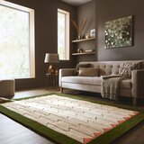Flair Rugs Zelena/v naravni barvi ročno tkana volnena preproga 120x170 cm Apex Border Wool – | Shoptok.si