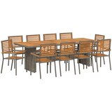  Set za vrtnu blagovaonicu od 11 komada Sivi poli rattan akacija stolice za vrt s jastučićima 2 kom Sivi poli rattan | shoptok.hr