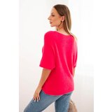 Kesi Włoski Women's sweater made of soft fluff with a V-neck and short sleeves pink | shoptok.hr