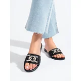 SHELOVET Women's black slippers with elegant buckle