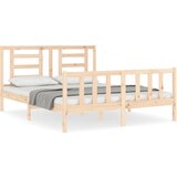 The Living Store Posteljni okvir z vzglavjem trden les - Posteljni Okvir, (21526735) | Shoptok.si