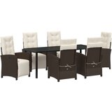  7-dijelni set za objedovanje na otvorenom s jastučićima od sintetičkog ratana vrtni stol crni 200x80x73 cm staklo otporno na ud | shoptok.hr