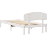 vidaXL posteljni okvir z naslonom bela 80x200 cm trden borov les | Shoptok.si