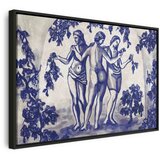 Slika - Ancient vineyard - three women in a portal painted with blue ink 60x40 U crnom drvenom okviru | shoptok.hr