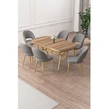 Hanah home trpezarijski set Jita, sto i 6 stolica, ploča u dekoru Hazar, zlatne noge, siva tkanina Babyface | Eponuda.com