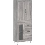 vidaXL Visoka komoda siva sonome 69 5x34x180 cm od konstruiranog drva - Sivi hrast sonoma 1 1 staklena vrata 3 ladice Cijene