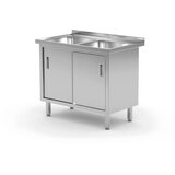  Miza z 2 pomivalnima Koritoma in Omarico, Varjena, z Drsnimi Vrati, 1000x600x850mm | Shoptok.si