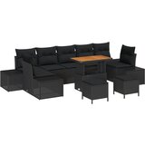 vidaXL 10 dijelni vrtni set sofe s jastučićima crni poliratan akacija, 2-sjedalna vrtna sofa s jastučićima crni poliratan, 3-dijelni vrtni set za objed s jastučićima crni poliratan akacija | shoptok.hr
