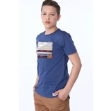 FASARDI Boy's T-shirt with embroidered application of dark blue color