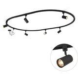 QAZQA Sodoben tirni sistem razsvetljave z 6 črnimi reflektorji, 1-fazni, ovalni 100 cm - Iconic Jeana | Shoptok.si