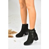 Fox Shoes Women's Black Suede Thick Heeled Boots Cene