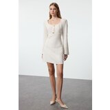 Trendyol Ecru A-Line Square Neck Button Detailed Mini Tweed Woven Dress | shoptok.hr