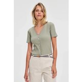 Marisse Olive Blouse With Lace Neckline Cene