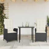 vidaXL 3-dijelni vrtni blagovaonski set s jastucima od poliratana crni | shoptok.hr
