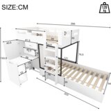 Möbrio Večnamenska pogradna postelja - 2x90x200 cm - z garderobo in drsno mizo - bela, (22060353) | Shoptok.si