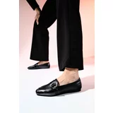 LuviShoes AVINO Black Skin Women's Stony Women's Loafer Shoes