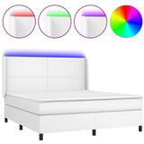 The Living Store Box spring postelja z vzmetnico LED bela 160x200cm umetno usnje - Box Spring Postelja, (21503786) | Shoptok.si