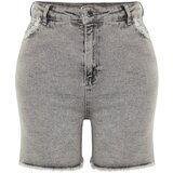 Trendyol Curve Gray Pocket and Leg Tassel Detail Mini Denim Shorts | shoptok.hr