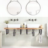  Zidna polica za umivaonik od čelika i masivnog bagremovog drva Smeđa 140 x 50 x 4 cm | Shoptok.si