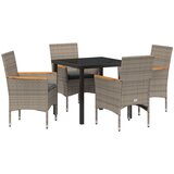 vidaXL 5-delni set za jedilnico na prostem s blazinami iz sivega poli ratana, vrtna miza črna 80x80x73 cm s kaljenim steklom | Shoptok.si