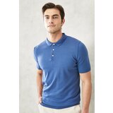 ALTINYILDIZ CLASSICS Men's Indigo Standard Fit Normal Cut 100% Cotton Polo Neck Knitwear T-Shirt. Cene