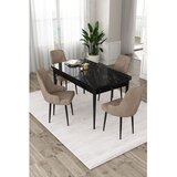 Hanah home trpezarijski set Eta, sto na razvlačenje i 4 stolice, ploča u dekoru crnog mermera, kapućino tkanina Babyface | Eponuda.com