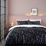 Catherine Lansfield Črna/bela posteljnina za zakonsko posteljo 200x200 cm Cosmic Hearts and Stars – | Shoptok.si
