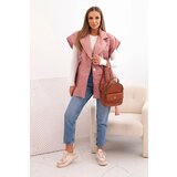 Kesi Włoski Women's quilted vest with a belt and wide collar dark pink | Shoptok.si
